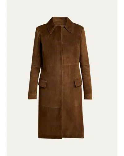 Tom Ford Suede Single-breasted Long Coat In Brown