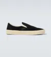 Tom Ford Suede Slip-on Sneakers In Black + Cream
