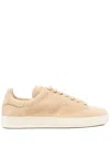 Tom Ford Perforated Suede Lace-up Sneaker With Round Toe In Beige