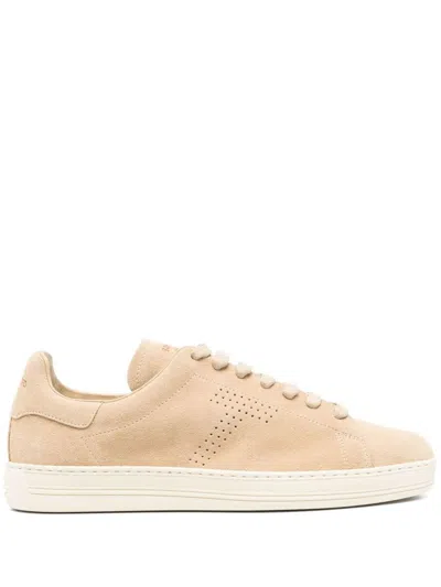 Tom Ford Suede Sneakers In Beige With Perforated Logo