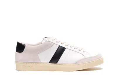 Tom Ford Panelled Suede And Grained Leather Sneakers In White