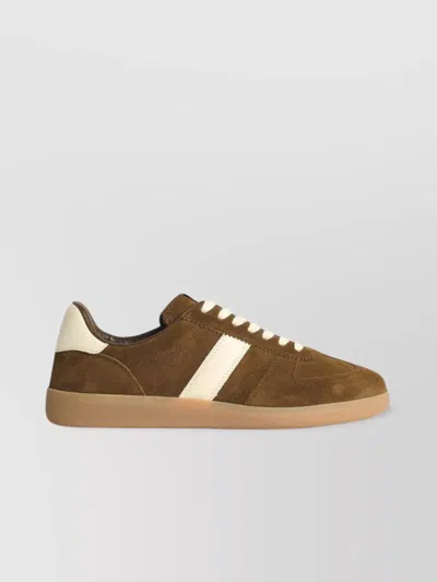 Tom Ford Suede Sneakers With Contrast Stripe And Rubber Sole In Brown