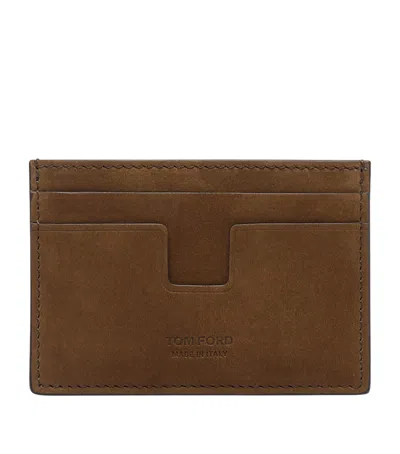 Tom Ford Suede T-line Card Holder In Brown