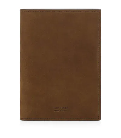 Tom Ford Suede T-line Passport Holder In Brown