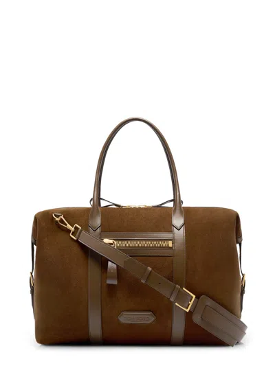 Tom Ford Suede Travel Bag With Leather Inserts In Brown