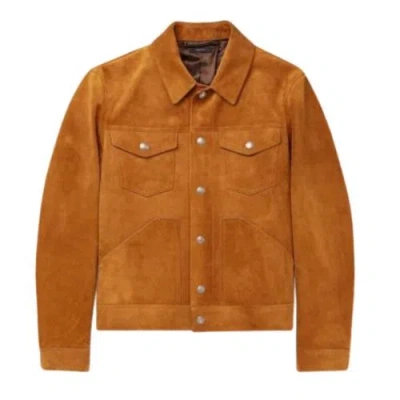 Pre-owned Tom Ford Suede Trucker Jacket In Medium And Large In Orange