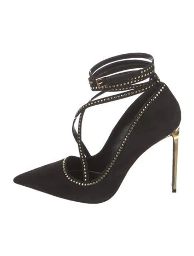 Pre-owned Tom Ford Suede T-strap Pumps In Black