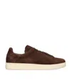 Tom Ford Khaki Suede Low Top Sneakers With Rubber Sole In Brown