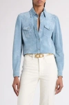 Tom Ford Suede Western Shirt In Hb297 Azure