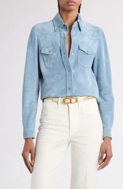 Tom Ford Suede Western Shirt In Hb297 Azure