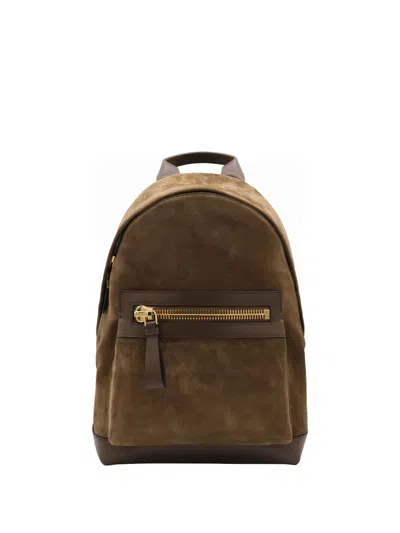 Tom Ford Suede Zip Backpack In Brown