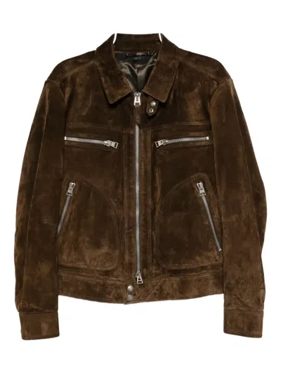 Tom Ford Suede Zip Blouson In Brown