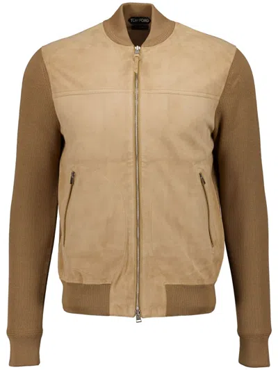 Tom Ford Suede Zip-up Bomber Jacket In Neutrals