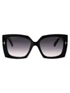 Tom Ford Kaya Beveled Acetate Square Sunglasses In 01b Nero Lucido / Fumo Grad