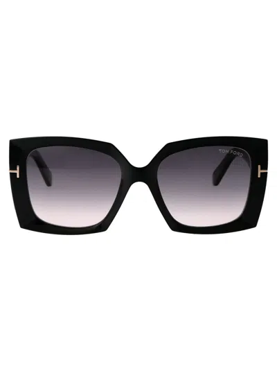 Tom Ford Kaya Beveled Acetate Square Sunglasses In Shiny Black
