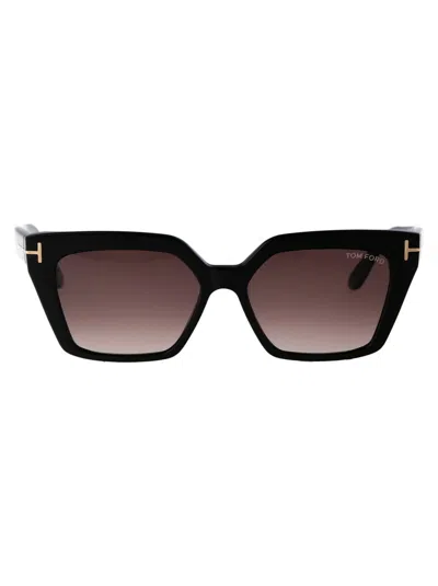 Tom Ford Winona Sunglasses In 01z Nero Lucido / Viola Grad E/o Specchiato