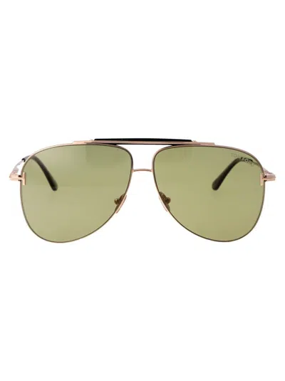 Tom Ford Brady Sunglasses In 28n Oro Rosé Lucido / Verde