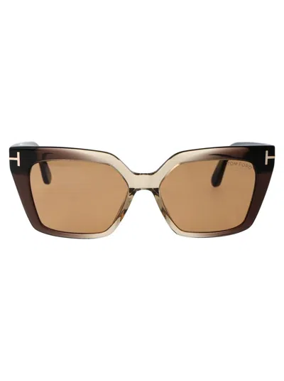 Tom Ford Winona 53mm Gradient Polarized Cat Eye Sunglasses In Shiny Transparent Light Brown