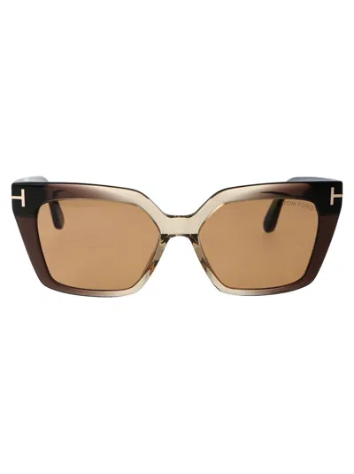 Tom Ford Winona 53mm Gradient Polarized Cat Eye Sunglasses In Shiny Transparent Light Brown