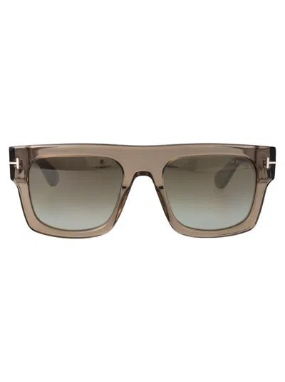 Tom Ford Sunglasses In 47q Marrone Chiaro/altri / Verde Specchiato