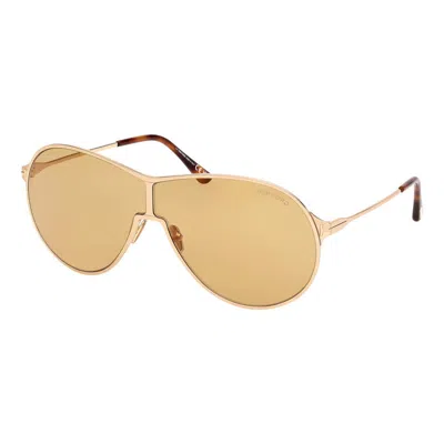 TOM FORD SUNGLASSES AVIATOR FULL RIM, SHINY DEEP GOLD FRAME AND BROWN LENS FT117430E