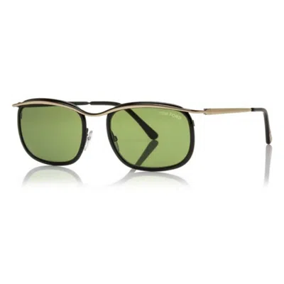 Tom Ford Sunglasses Browline Full Rim, Gold/black Frame And Green Lens Ft041905n