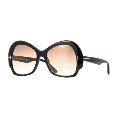 Tom Ford Sunglasses Butterfly Full Rim, Black Frame And Brown Gradient With Gold Flash Mirror Lens Ft087401g