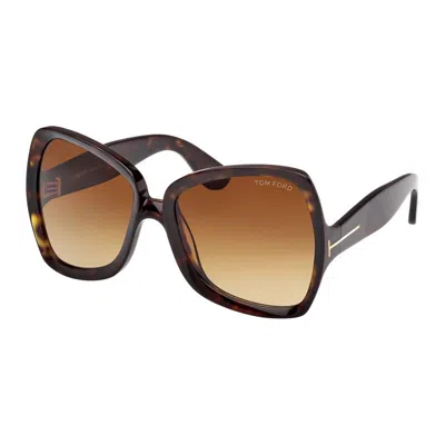 Tom Ford Sunglasses Butterfly Full Rim, Dark Havana Frame And Brown Gradient Lens Ft122252f
