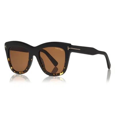 Tom Ford Sunglasses Cat Eye Full Rim, Black To Dark Havana Frame And Brown Lens Ft068505e