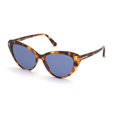 Tom Ford Sunglasses Cat Eye Full Rim, Colorful Havana Frame And Blue Lens Ft086955v In Brown