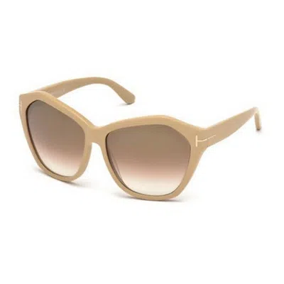 Tom Ford Sunglasses Cat Eye Full Rim, Pink Nude Frame And Brown Gradient Mirror Lens Ft031772l In Purple