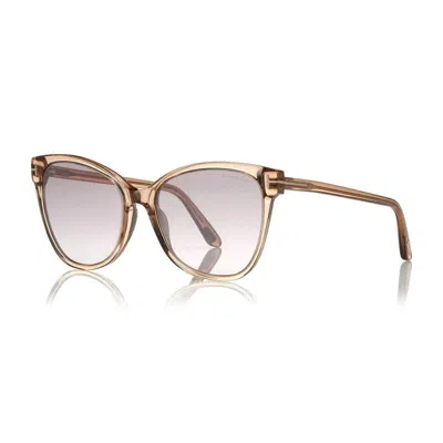 Tom Ford Sunglasses Cat Eye Full Rim, Transparent Light Brown Frame And Brown Mirror Lens Ft0844ani45g