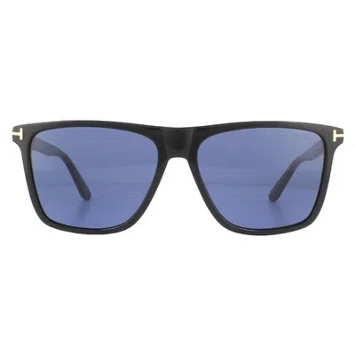 Pre-owned Tom Ford Sunglasses Fletcher Ft0832 01v Shiny Black Blue