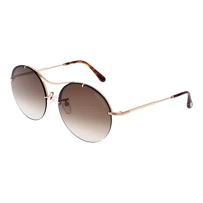 Pre-owned Tom Ford Sunglasses Ft0565 28f 58mm Veronique - Gold/brown Gradient Round Full R
