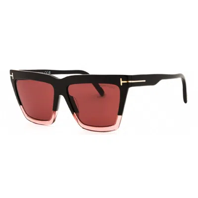 Tom Ford Sunglasses Geometric Full Rim, Dark Brown Frame And Mauve Lens Ft111050z In Black