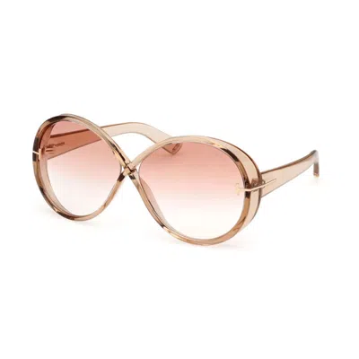 Tom Ford Sunglasses Geometric Full Rim, Shiny Light Brown Frame And Bordeaux Gradient Lens Ft111645t