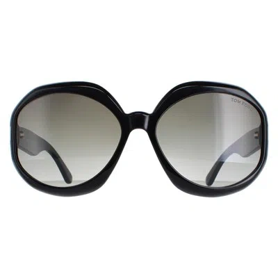 Pre-owned Tom Ford Sunglasses Georgia 02 Ft1011 01b Shiny Black Smoke Gradient In Gray