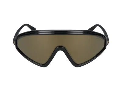 Tom Ford Sunglasses In Glossy Black/mirrored Brown