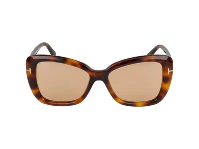 Tom Ford Maeve Havana Acetate Butterfly Sunglasses In Shiny Blonde