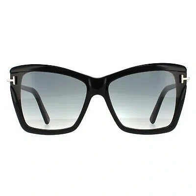 Pre-owned Tom Ford Sunglasses Leah Ft0849 01b Shiny Black Smoke Gradient In Gray
