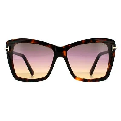 Pre-owned Tom Ford Sunglasses Leah Ft0849 55b Coloured Havana Smoke Gradient In Pink