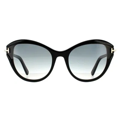 Pre-owned Tom Ford Sunglasses Leigh Ft0850 01b Shiny Black Smoke Gradient In Gray