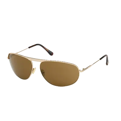 Pre-owned Tom Ford Sunglasses Men Gold W/ Brown Len Pilot Round Ft0774 28e 63mm Gabe