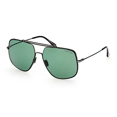 Pre-owned Tom Ford Sunglasses Men Shiny Black Metal Green Lens Pilot Ft0927 01n 61mm Liam