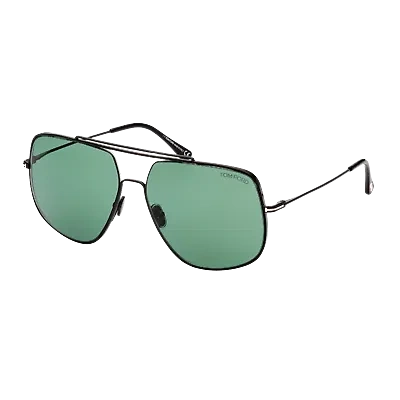 Pre-owned Tom Ford Sunglasses Men Shiny Black Metal Green Lens Pilot Ft0927 01n 61mm Liam