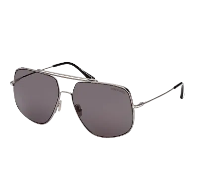 Pre-owned Tom Ford Sunglasses Men Shiny Dark Ruthenium Smoke Pilot Ft0927 12a 61mm Liam In Brown