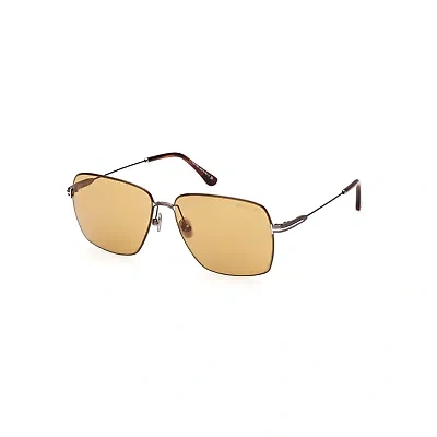 Pre-owned Tom Ford Sunglasses Men Silver Brown Crystal Yellow Square Ft0994 08e Pierre-02