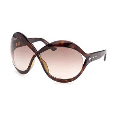 Tom Ford Sunglasses Oval Full Rim, Dark Havana Frame And Gradient Brown Lens Ft090252f