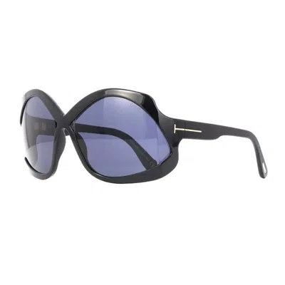 Tom Ford Sunglasses Oval Full Rim, Shiny Black Frame And Smoke Lens Ft090301a In Blue