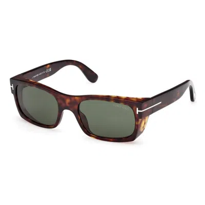 TOM FORD SUNGLASSES RECTANGLE FULL RIM, DARK HAVANA FRAME AND GREEN LENS FT118152N